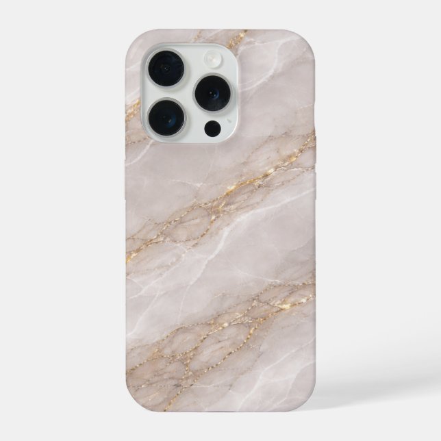 Luxury Dove Gray Marble with White Veins & Gold  iPhone 15 Pro Hülle (Rückseite)