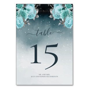 Luxury Dusty Blue Floral Wedding Tischnummer