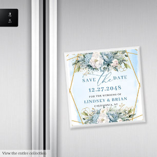 Luxury Dusty Blue Gold Glitzer Rett Date Magnet
