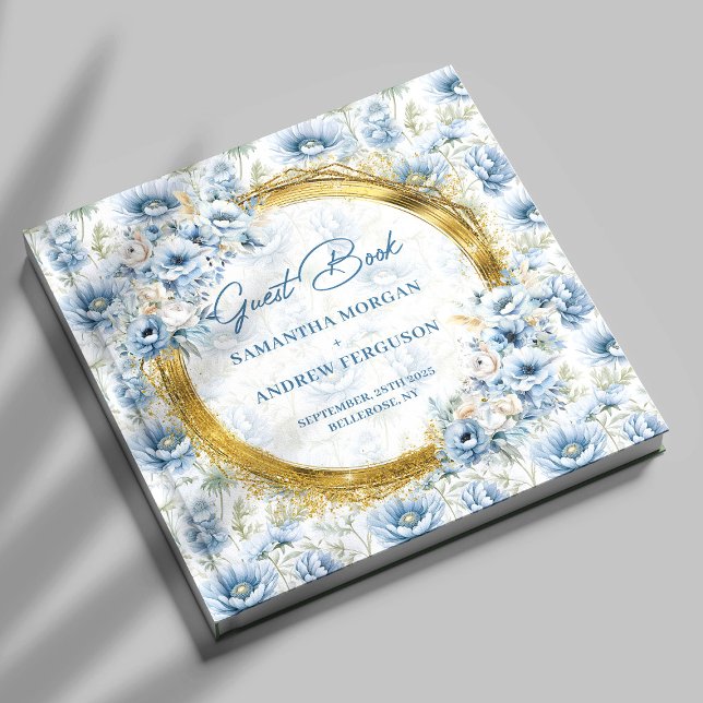 Luxury Dusty Blue Gold Glitzer Wedding Guest Book Gästebuch (Luxury Dusty Blue Gold Glitter Wedding Guest Book)