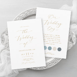Luxury Dusty Blue & Gold Hochzeit Einladung