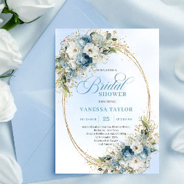 Luxury Dusty Blue Greenery Floral Bridal Shower  Einladung