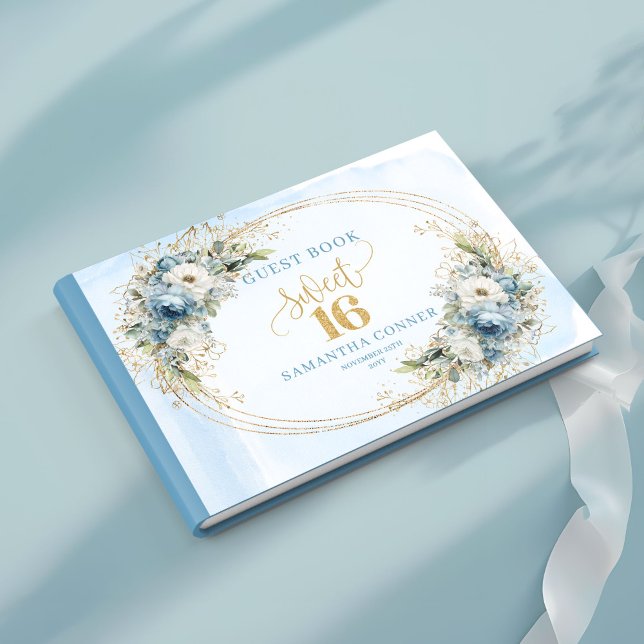 Luxury Dusty Blue Greenery Sweet Sixteen Guest   Gästebuch (Luxury Dusty Blue Greenery Sweet Sixteen Guest Book)