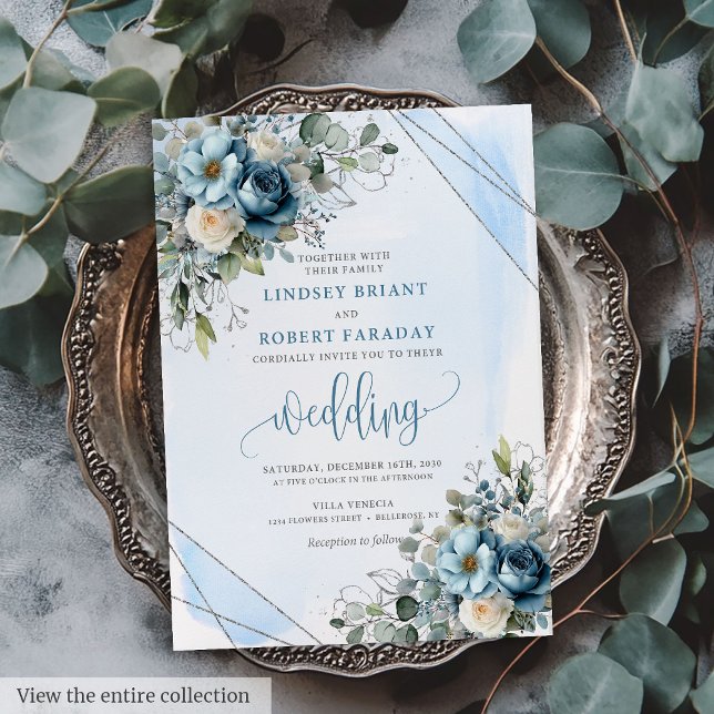 Luxury Dusty Blue Silver Wedding Einladungskarte (Luxury Dusty Blue Silver Wedding Invitation Card)