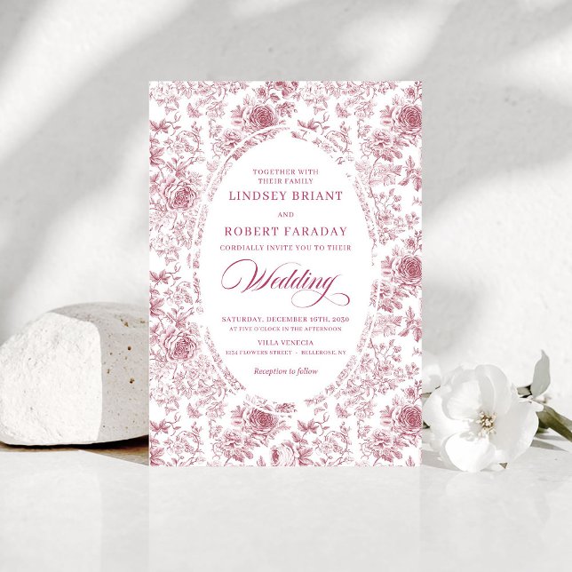 Luxury Dusty Pink French Toile Wedding Invitation Einladung (Luxury Dusty Pink French Toile Wedding Invitation)