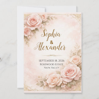 Luxury Dusty Pink Rose Wedding Invitation | Modern