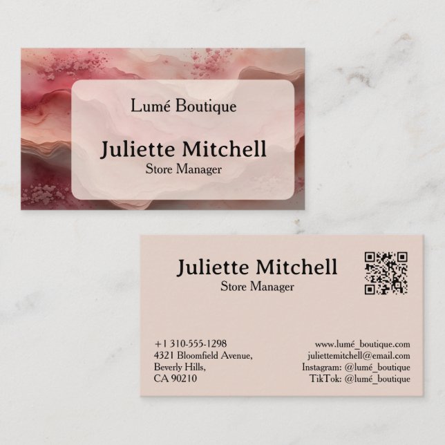 Luxury Dusty Rose Marble Custom Business Card Visitenkarte (Vorne/Hinten)