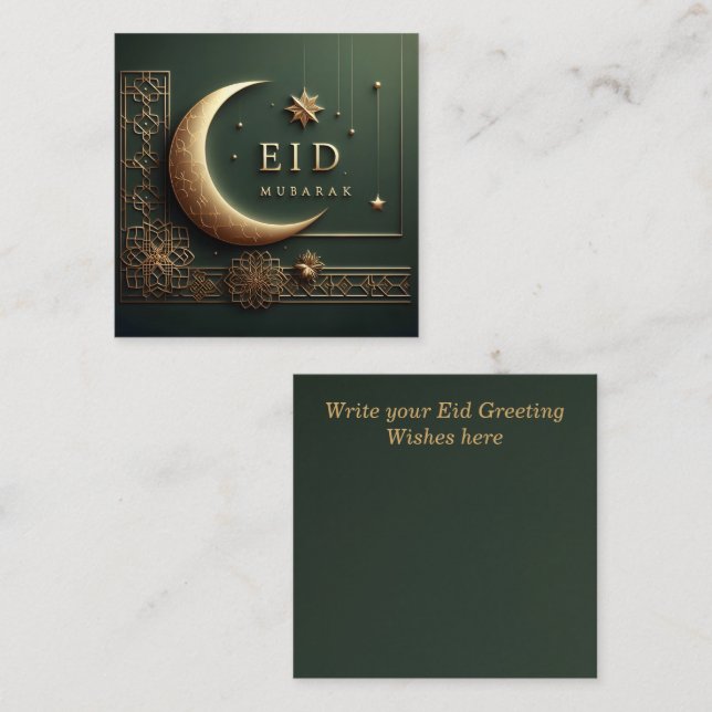 Luxury Eid Mubarak Greeting in Green Mitteilungskarte (Vorne/Hinten)
