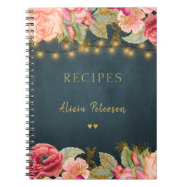 Luxury elegant blush navy gold floral recipe book notizblock