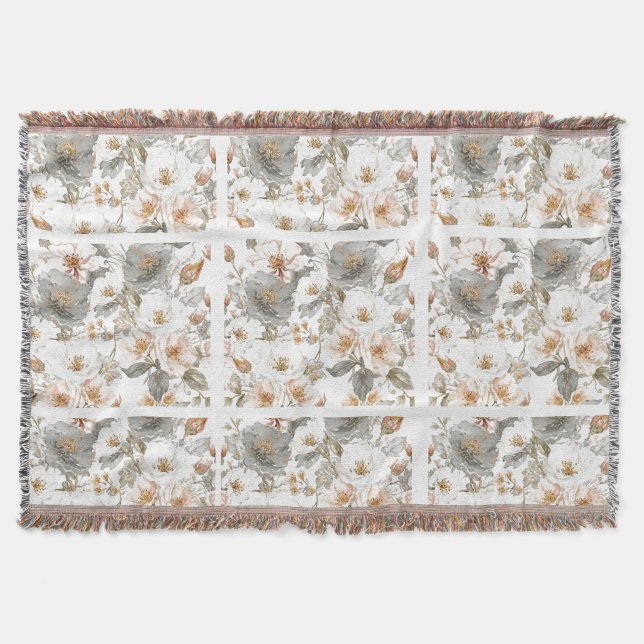Luxury, Elegant, Gold Grey Flowers Pattern  Decke (Vorderseite)