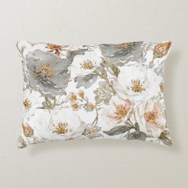 Luxury, Elegant, Gold Grey Flowers Pattern Dekokissen