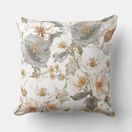 Luxury, Elegant, Gold Grey Flowers Pattern Kissen