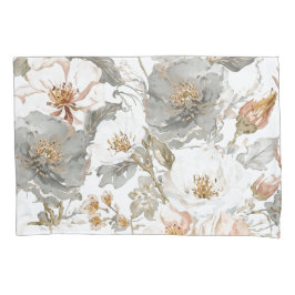 Luxury, Elegant, Gold Grey Flowers Pattern Kissenbezug