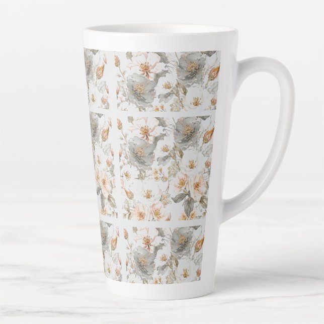 Luxury, Elegant, Gold Grey Flowers Pattern  Milchtasse (Rechts)