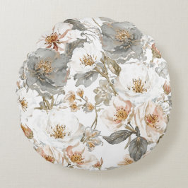 Luxury, Elegant, Gold Grey Flowers Pattern Rundes Kissen
