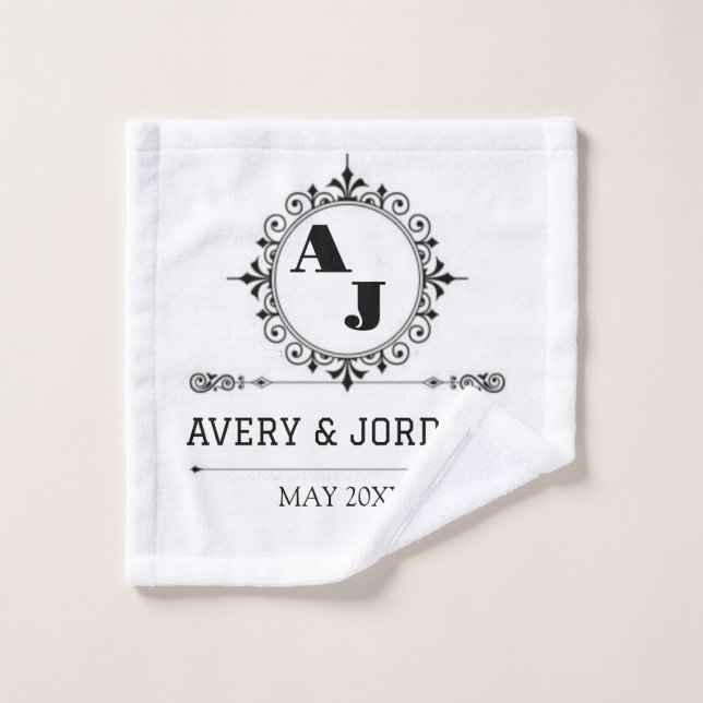 Luxury Elegant Monogram with Initials white (Gant de toilette)