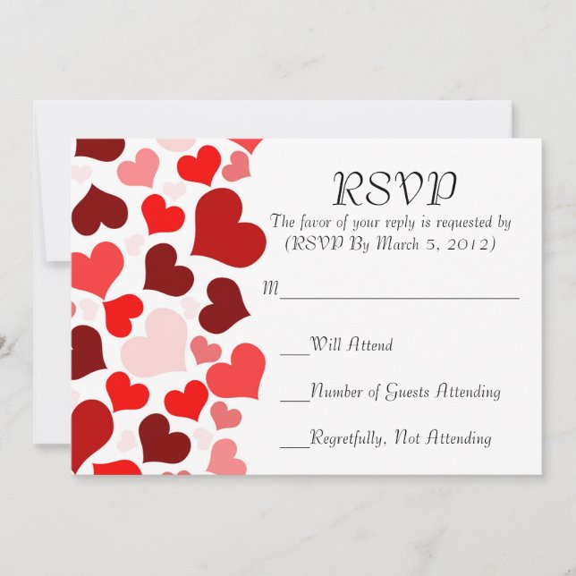 Luxury Elegant Red Hearts RSVP Karte (Vorderseite)