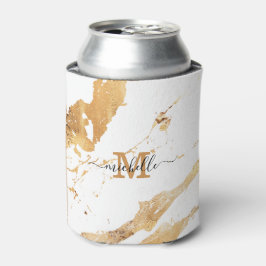 Luxury Elegant Script Monogram White Gold Marble Dosenkühler