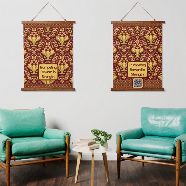  Luxury Elephant : Achempong Mara Trumpeting Glory Wandteppich Mit Holzrahmen (Wohnzimmer)
