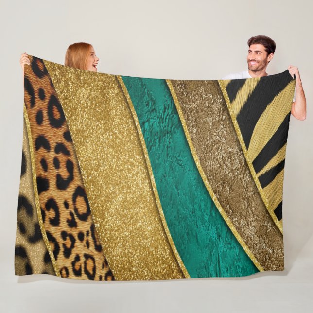 Luxury Emerald & Gold Safari Leopard Zebra Glitter Fleecedecke (Beispiel)
