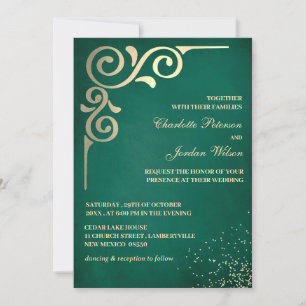 Luxury Emerald Green and Gold Wedding Einladung