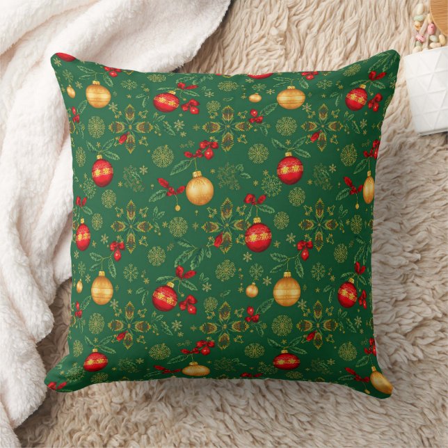Luxury Emerald Green & Gold Christmas Throw Pillow Kissen (Decke)