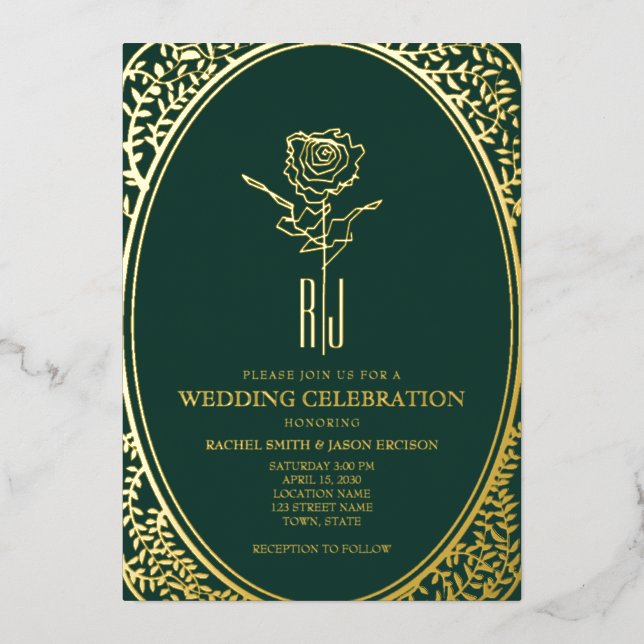 Luxury Emerald Green Wedding Foil Einladung (Vorderseite)