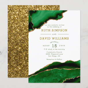 Luxury Emerald und Gold Glitzer Agate Wedding Einladung