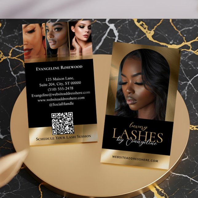 Luxury Eye Lashes Extensions Arch Photo Black Gold Visitenkarte (Luxury Eye Lashes Extensions Arch Photo Black Gold Business Card)