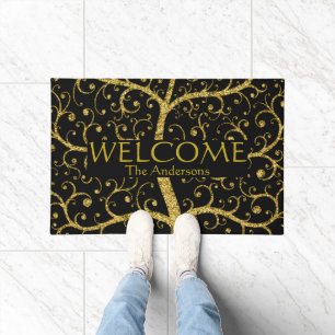 Luxury Family Tree Name Black Gold Personalisiert Fußmatte
