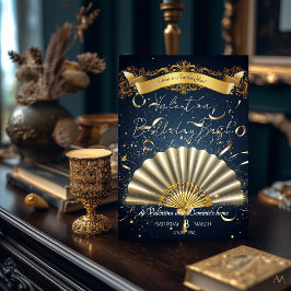 Luxury Fan-Themed Geburtstag | Gold & Navy Eleganc Einladung