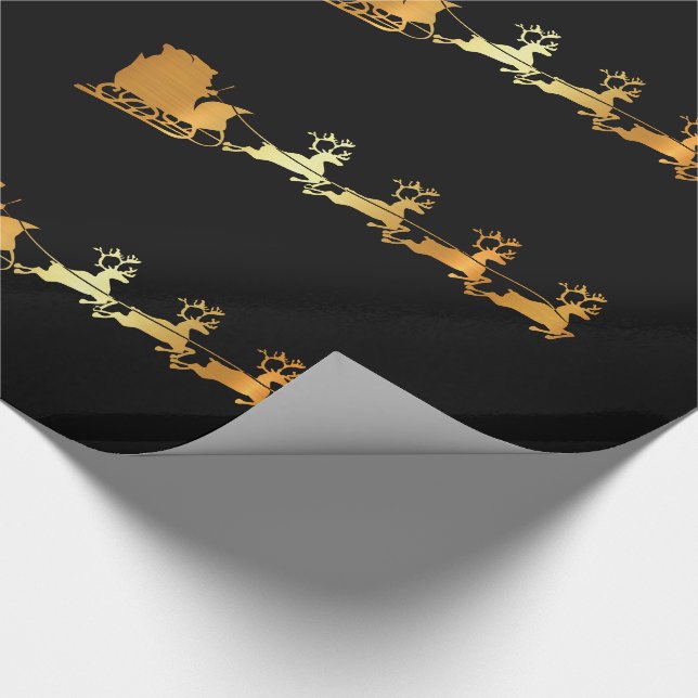 Luxury faux gold Santa on black X-mas  Geschenkpapier (Ecke)
