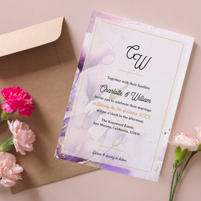 Luxury Faux Vellum Monogram Floral Wedding Invite Einladung (Luxury Faux Vellum Monogram Floral Wedding Invitation)