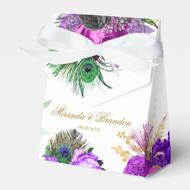 Luxury Fiesta Peacock Gold Wedding Geschenkschachtel (Vorderseite)