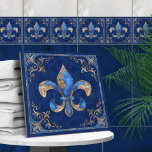 Luxury Fleur-de-lis - blue marble and gold Fliese<br><div class="desc">Luxury Fleur-de-lis - blue marble and gold</div>