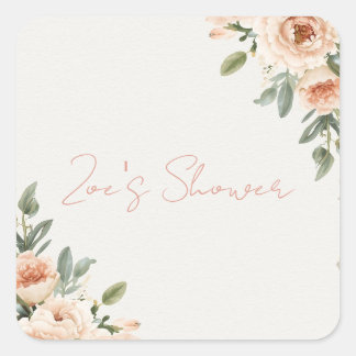 Luxury Floral Bridal Shower Envelope Seal | Blush Quadratischer Aufkleber