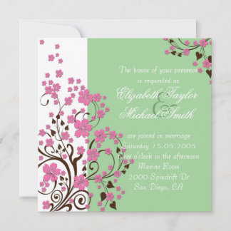 Luxury Floral Cherry Blossom Green Wedite Einladun Einladung