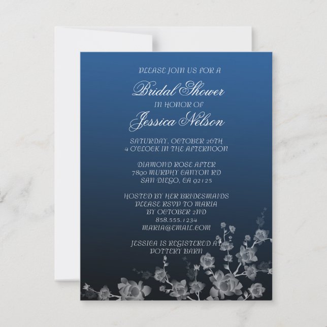 Luxury Floral Peony Denim Bridal Einladung (Vorderseite)