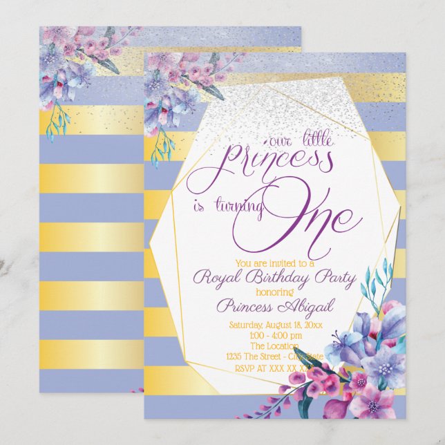Luxury Floral Princess Birthday Einladung (Vorne/Hinten)