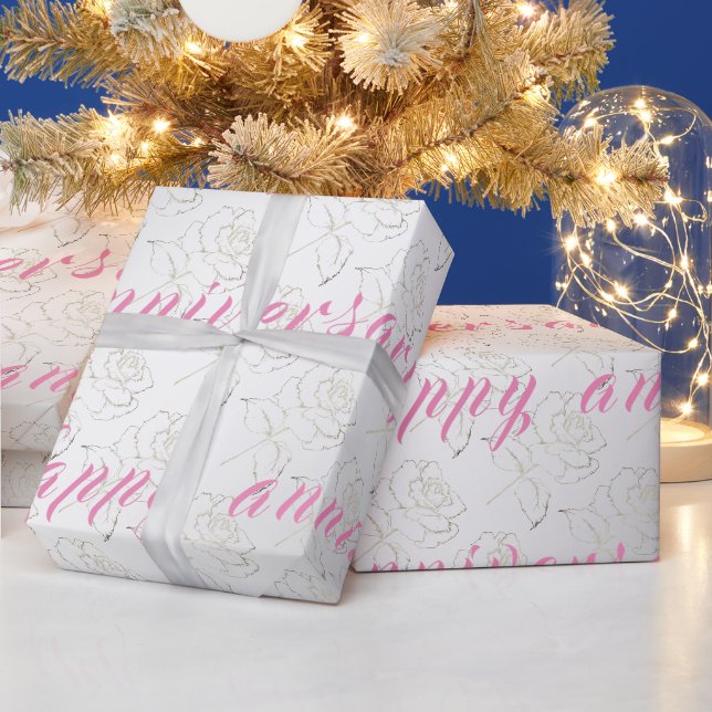 Luxury Floral Rose Happy Silver 25 Jahre Jubiläum Geschenkpapier (Feiertage)