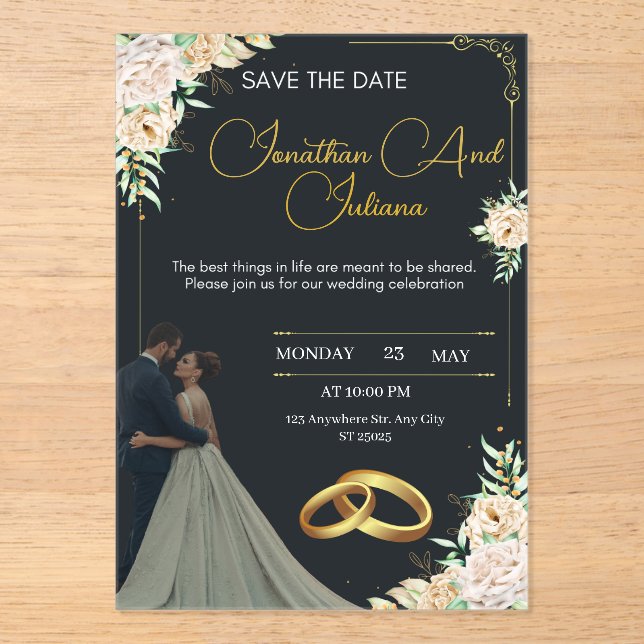 Luxury Floral Save Acrylic Wedding Invitation Acryleinladungen (Vorderseite)