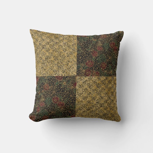 Luxury Flowers and Gold Pattern ,Gold Black Red  Kissen (Vorderseite)