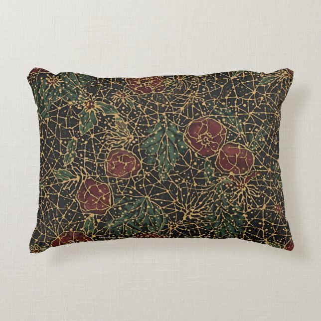Luxury Flowers Pattern,Gold Black Red Green Dekokissen (Vorderseite)