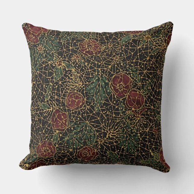 Luxury Flowers Pattern,Gold Black Red Green Kissen (Vorderseite)