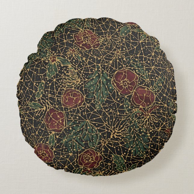 Luxury Flowers Pattern,Gold Black Red Green Rundes Kissen (Vorderseite)