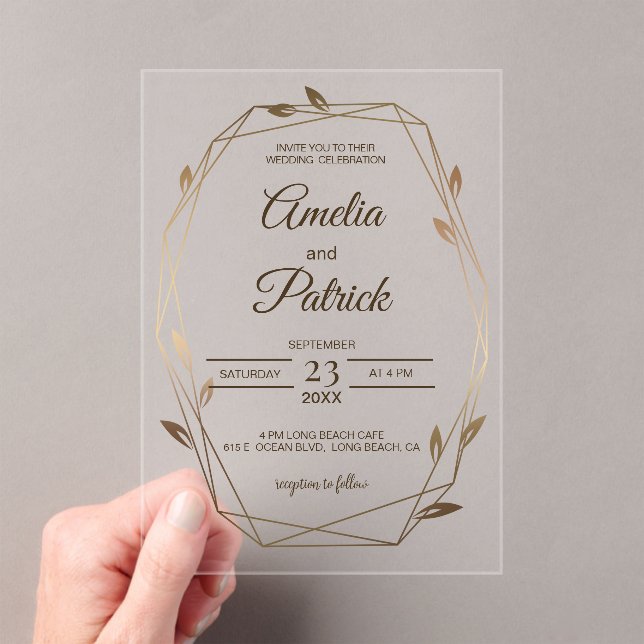 Luxury Geometric Botanical Gold Wedding  Acryleinladungen (Insitu (Handheld))