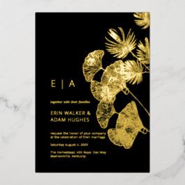 Luxury Gingko Leaf Real Gold Wedding Folieneinladung