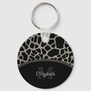 Luxury Giraffe Print Elegante Monogram und Name Schlüsselanhänger