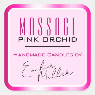 Luxury Girly Pink Ombre Signature Text Candles Quadratischer Aufkleber