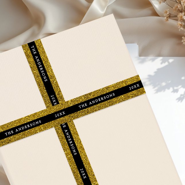 Luxury Glam Black And Gold Sparkle Glitter Typo Satinband (Von Creator hochgeladen)